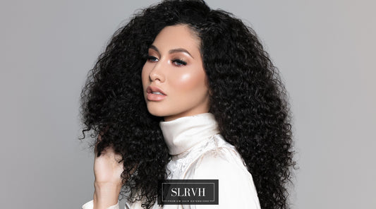 SL Raw Hair Model Wearing Burmese Curly Wig Behind Hairline