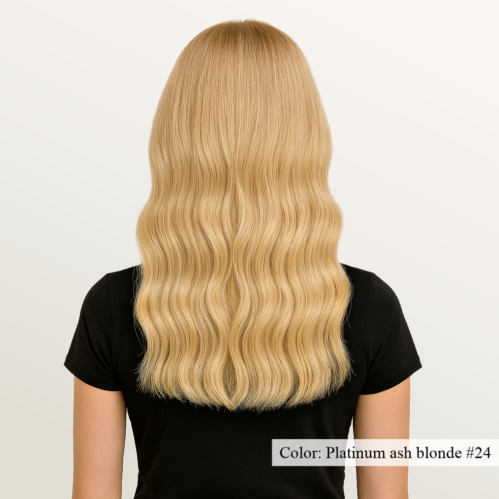 Model image of #24 Platinum Ash Organic Keratin Bond Extensions – SL Raw Virgin Hair