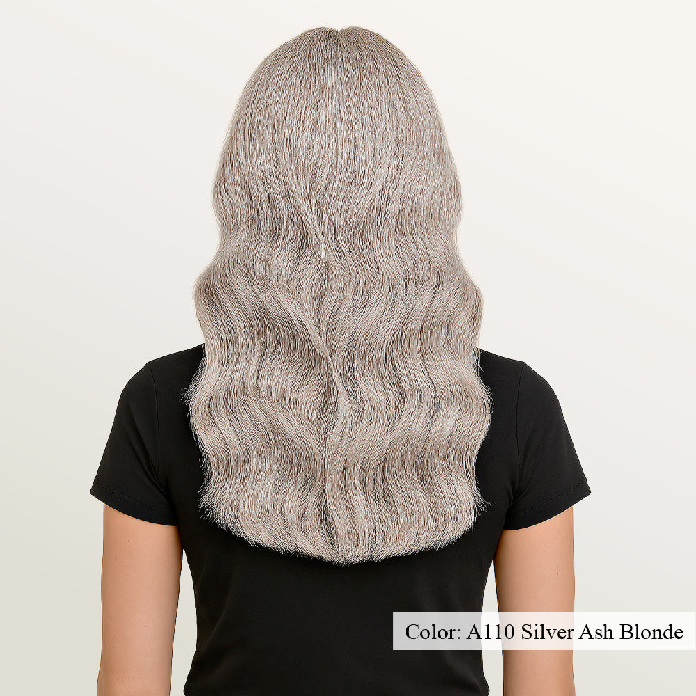 Model showcasing A110 Silver Ash Seamless Microlink Hair Extensions – SL Raw Virgin Hair
