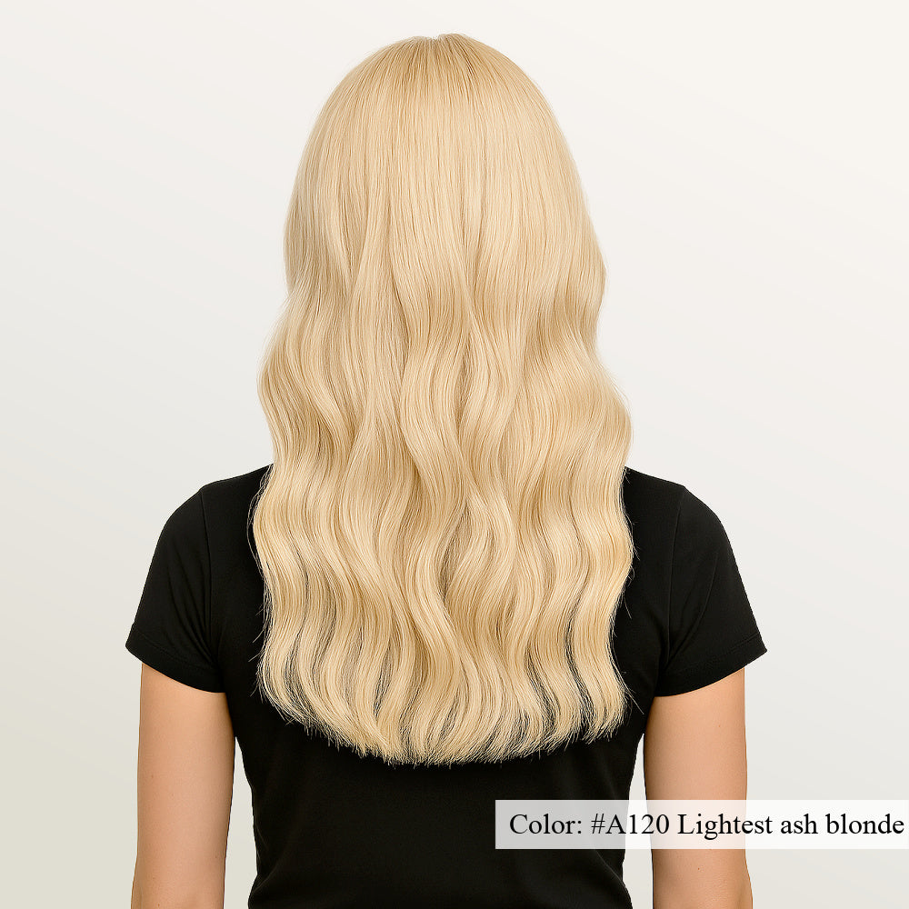 Model showcasing A120 Lightest Ash Blonde Microlink Hair Extensions – SL Raw Virgin Hair