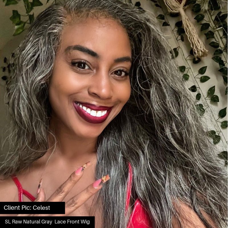 Customer post wearing SL Raw Natural Gray Salt and pepper Lace Front Wig