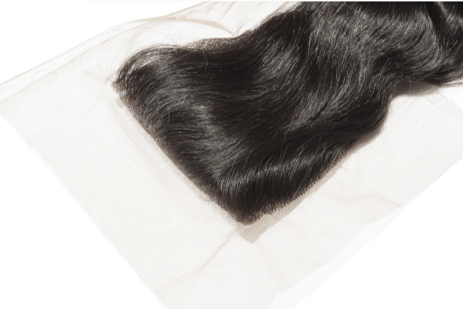 Natural Looking Raw Indian Loose Curly Hair Closure for women. 4X4 HD Lace Closure. Nice soft texture. Minimal frizz. Hair color #1B. Hair type 2A-2B. Weight 70 grams. Available in lengths 14”-18” inches