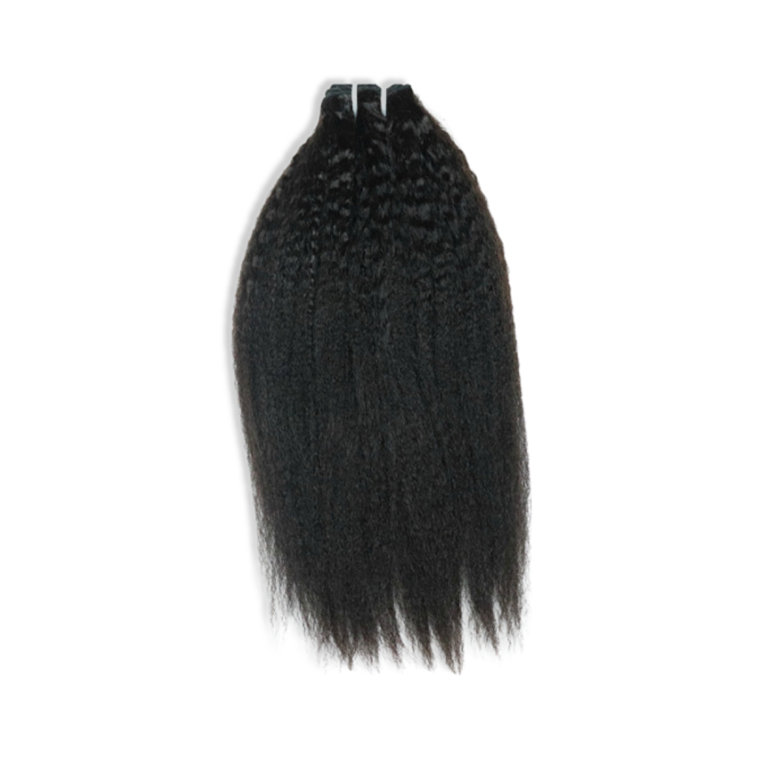 Weft Hair Extensions with Microbeads Kinky Straight Black Virgin Hair 22 inch