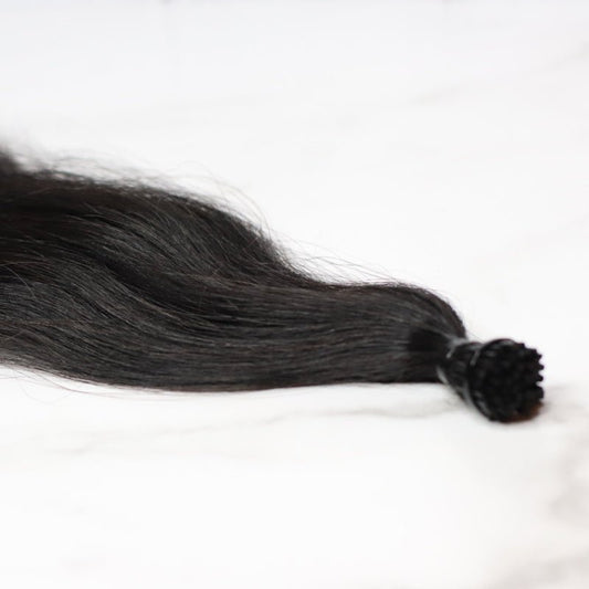 SL Raw Virgin Hair carries stick I tip 50pcs Raw Natural Wavy hair i-tip extensions in Natural Black #1B for micro links.