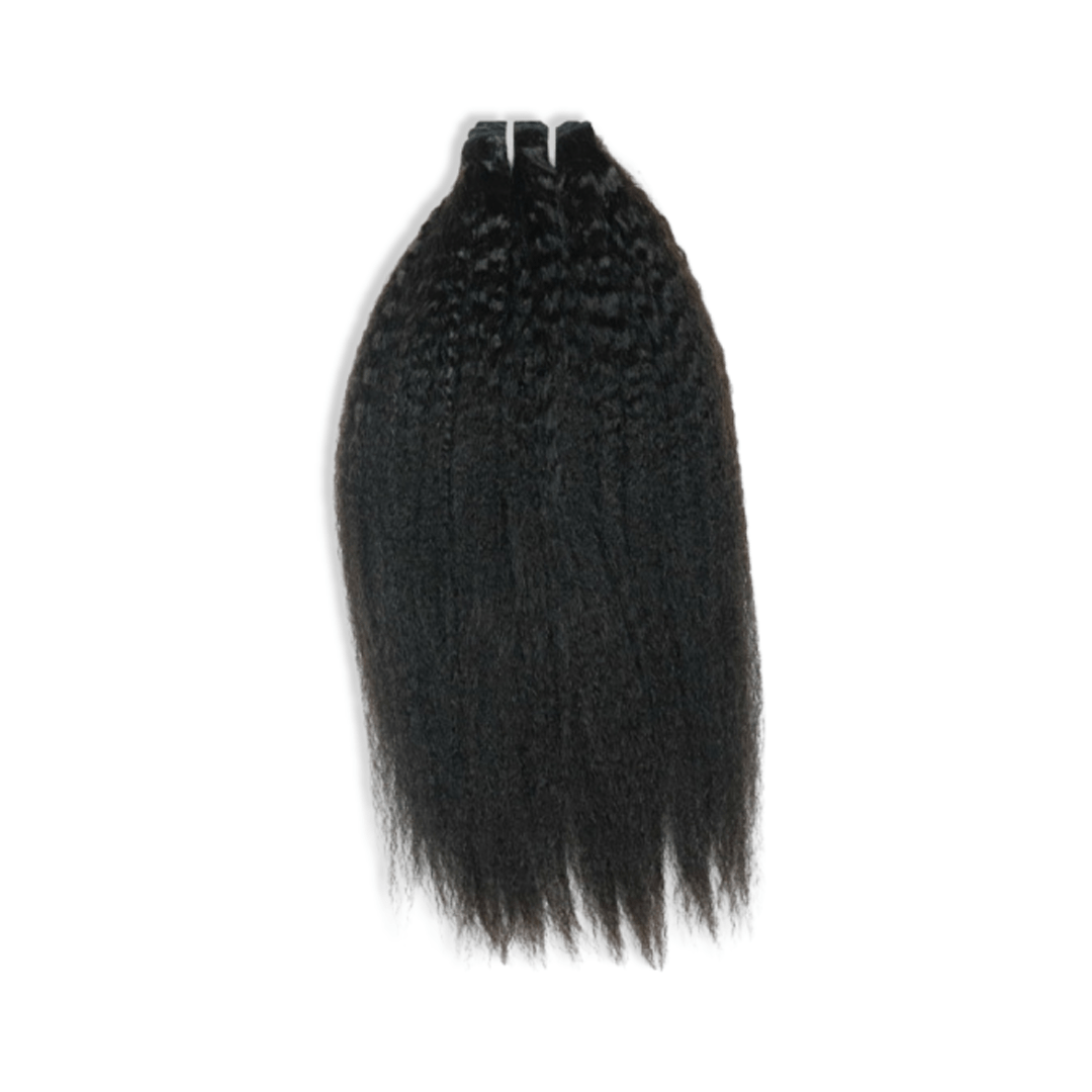 Kinky straight human hair extension bundle.