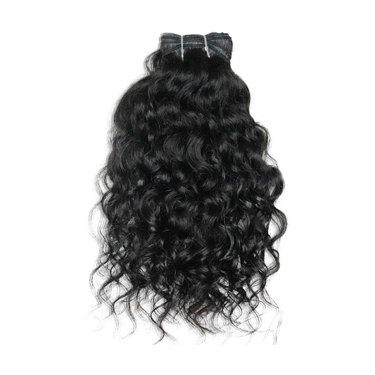 Raw Indian Loose Curly Hair Weft, 2A-2B, Natural Black #1B, 100g, 12”-26” lengths, soft texture with minimal frizz.