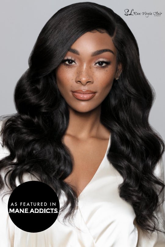 Top trending 20 inch Raw Wavy Lace frontal wig of 180% density. Great wigs for African American black woman featured in mane addicts sold at sl raw virgin hair