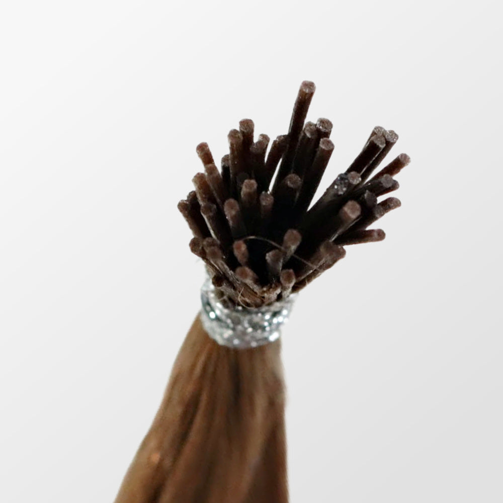 Up close of Ultra Seamless I-Tip extensions Only Available by SL Raw Virgin Hair
