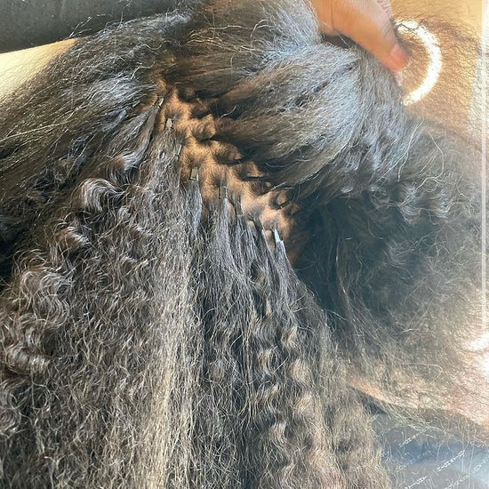 Beautiful micro-link install video using SL Raw Soft Kinky Curly i-tip 30-inches on natural hair 4b-4c curl hair type. 250 hair links used. SL Raw Virgin Hair - Installed by Las Vegas Hairstylist Devona @Theehairoine