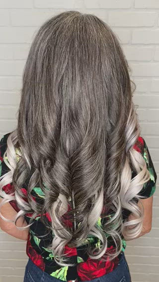 Gray hair extensions on customer