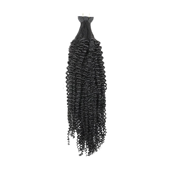 Afro kinky curly tape in hair extensions. Sold in 40 pcs tapes. I’ll: natural black #1B. Hair type: 4a-4c.