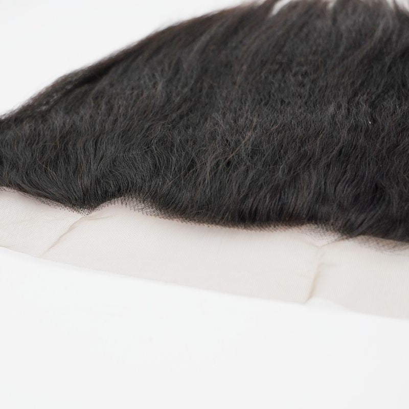 free parting soft kinky straight 13x4 lace frontal for protective hairstyling in the crown of head