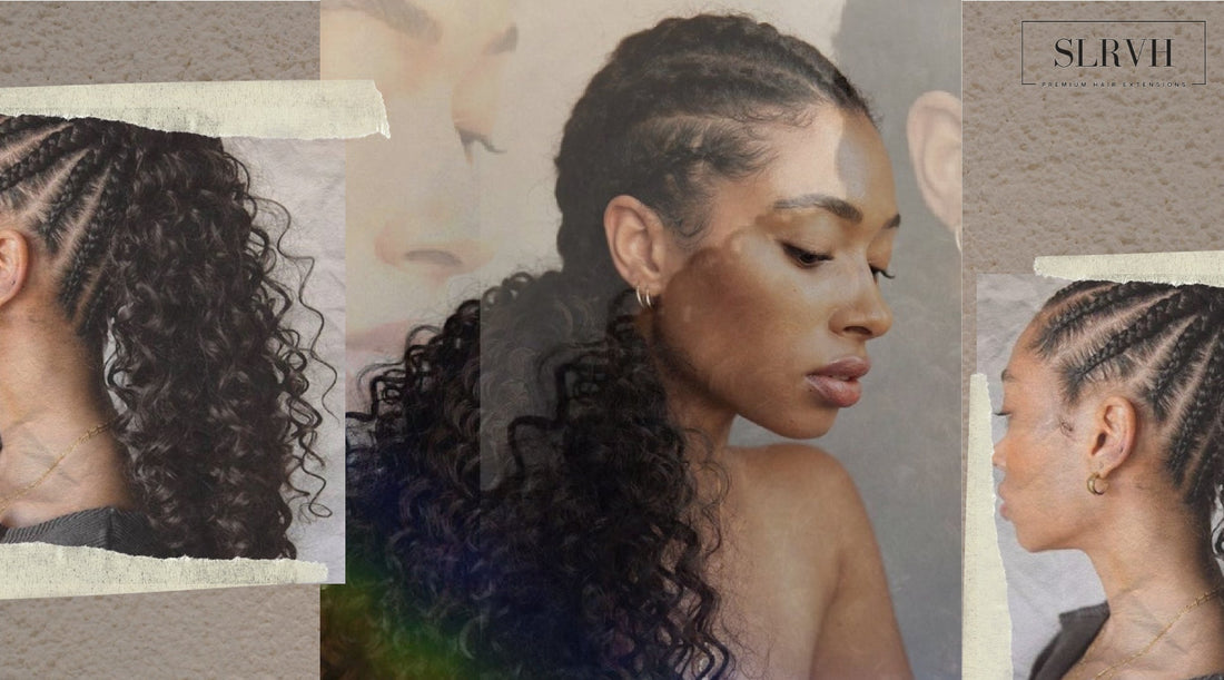 Woman wearing to the scalp cornrows with ponytail weave hair care guide with blog 