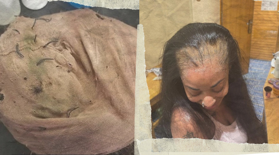 Image of hair extensions removed with hair mold on weave cap 