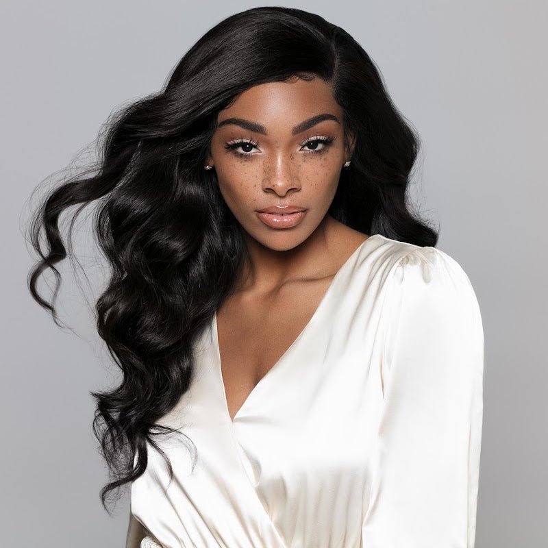Beautiful Woman weave Raw Wavy Hair Extensions by SL Raw Virgin Hair blowing 