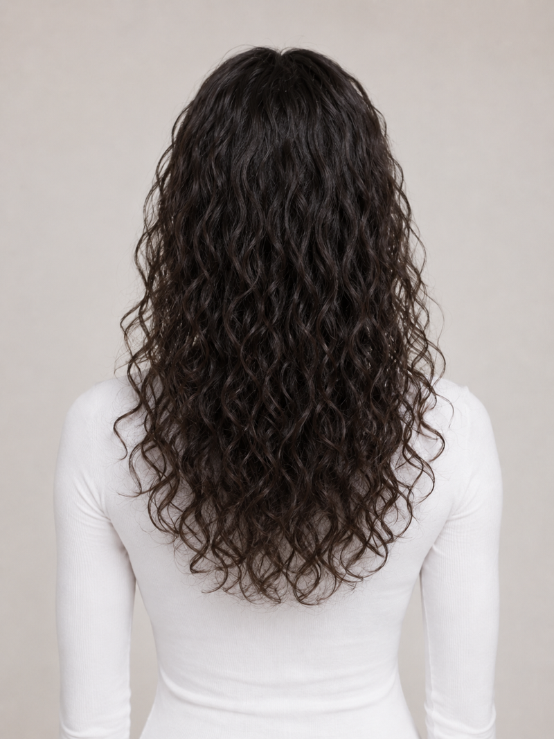 Fine Curly Hair Density illustration on woman 