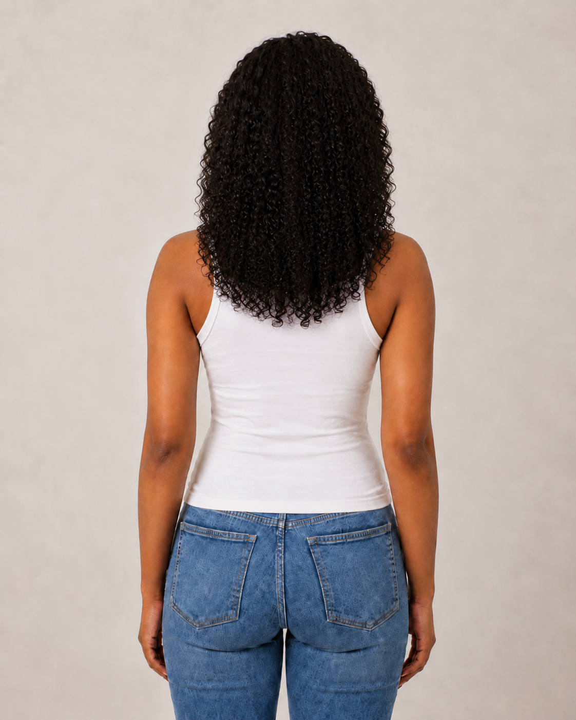 Back view illustrating the visual length of kinky curly hair texture