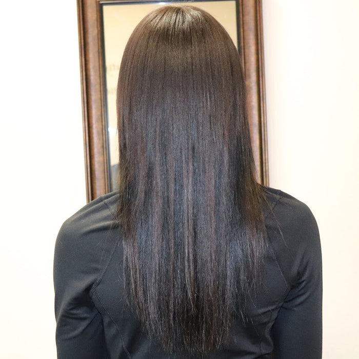 Después de la transformación con extensiones en cabello desrizado
