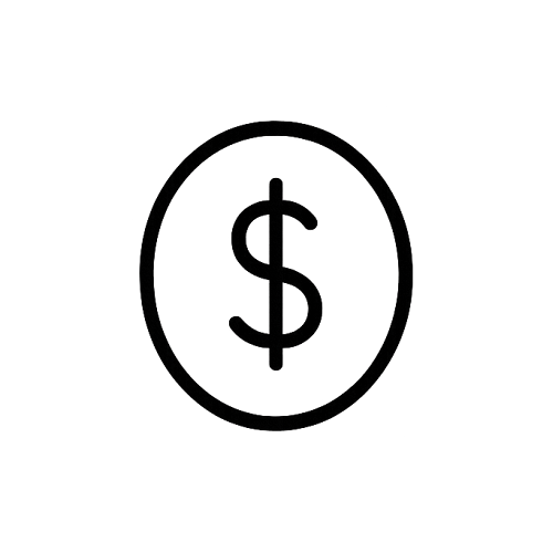 Black dollar sign symbol in a circle on a white background
