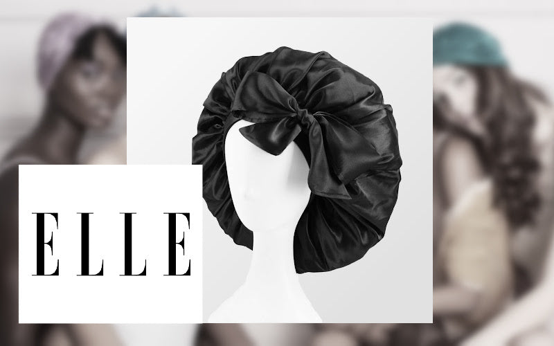 ELLE feature recommending SL Raw Virgin Hair satin bonnet with edge tie for overnight protection