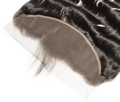 Malaysian Body Wave Lace Frontal Close-up with natural hair texture on a white background