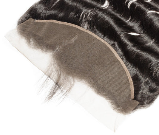 Malaysian Body Wave Lace Frontal Close-up with natural hair texture on a white background