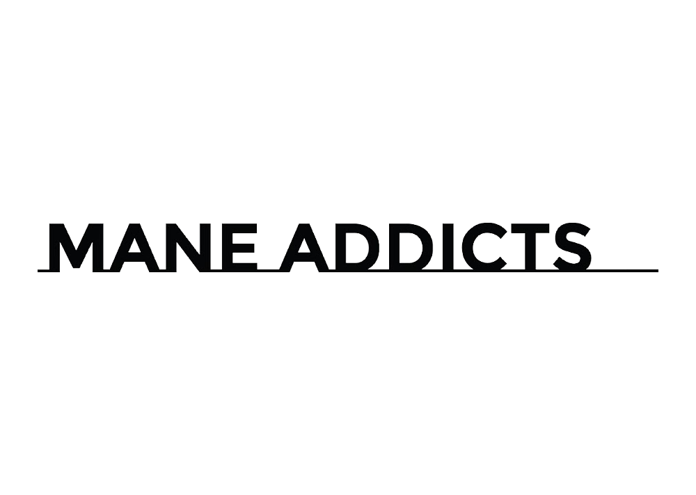 Mane Addicts logo in black and white, showcasing SL Raw Virgin Hair's mention in Mane Addicts for innovative hair extensions.
