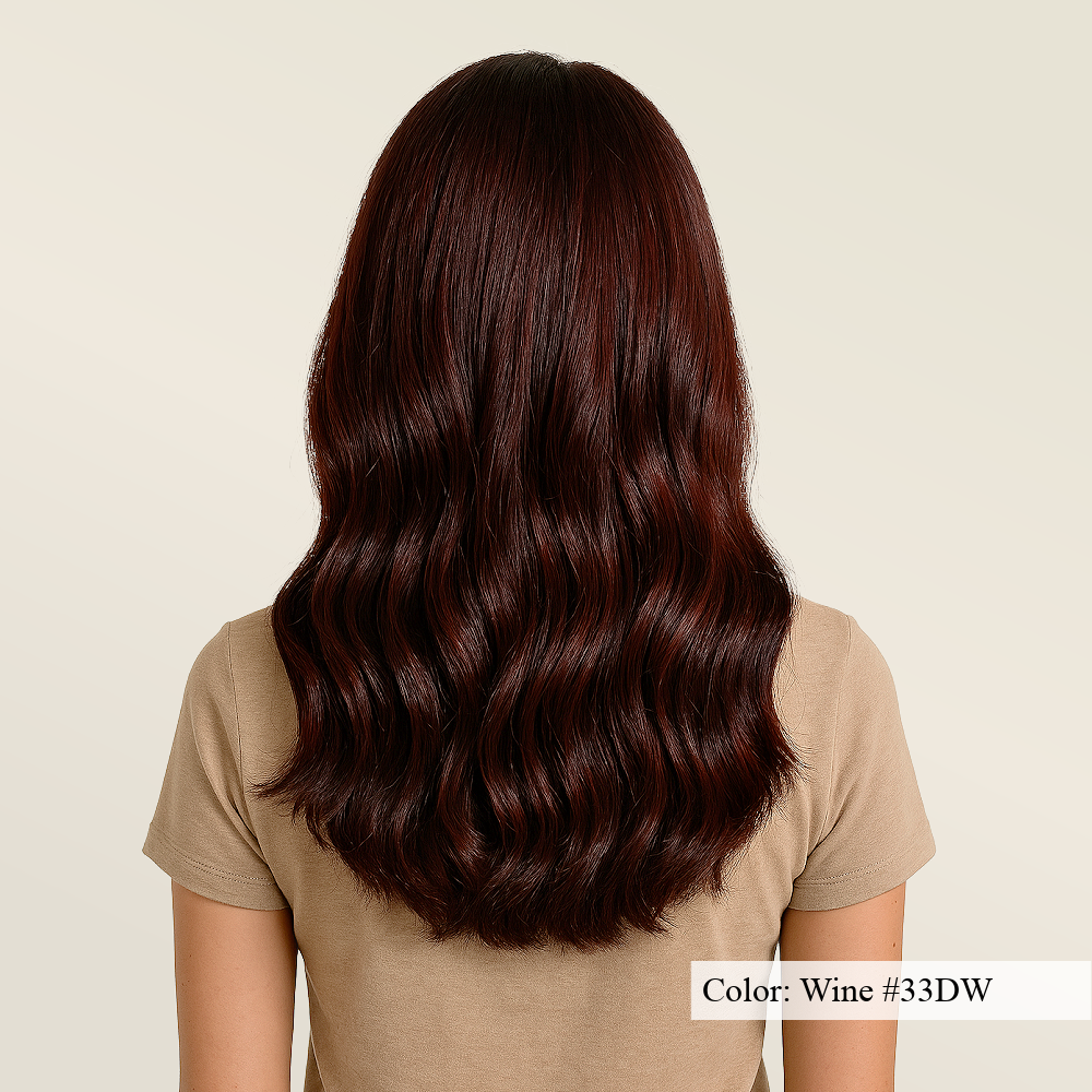Model wearing Organic K-Tips in color Wine - SL Raw Virgin Hair Extensions 