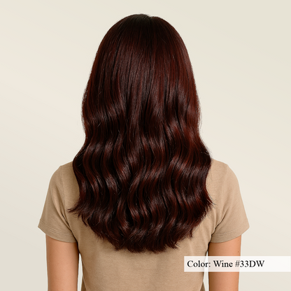 Model wearing Organic K-Tips in color Wine - SL Raw Virgin Hair Extensions 