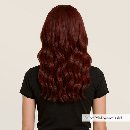Model wearing Organic K-Tips in color Mahogany - SL Raw Virgin Hair Extensions 