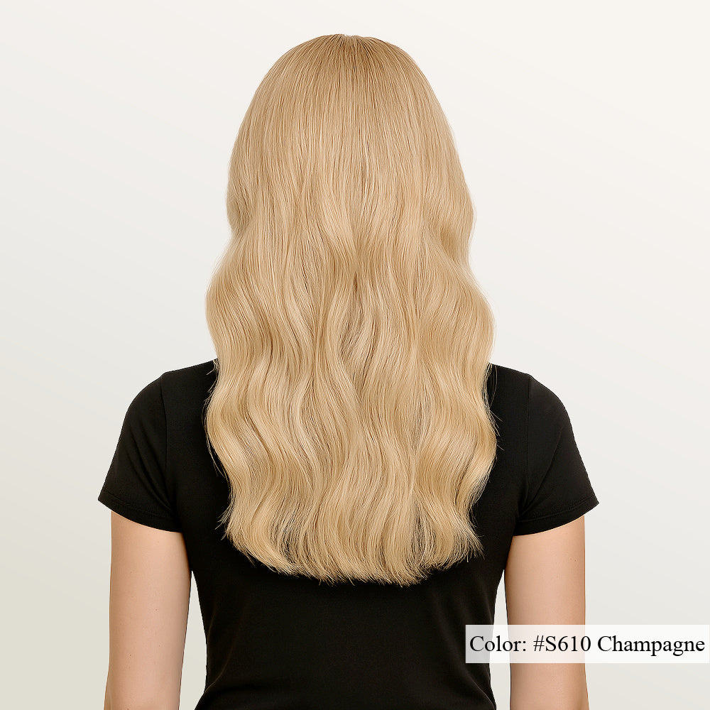 Model showcasing S610 Champagne Blonde Microlink Hair Extensions – SL Raw Virgin Hair