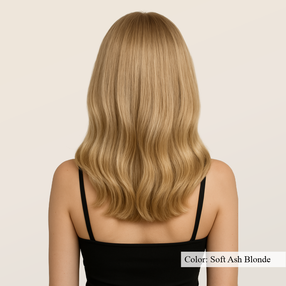 Model wearing Organic K-Tips in color Soft Ash Blonde - SL Raw Virgin Hair Extensions 