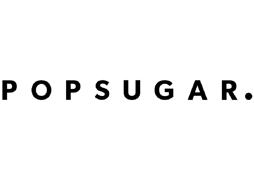 Popsugar logo in gray and white, highlighting SL Raw Virgin Hair's inclusion in Popsugar beauty articles.