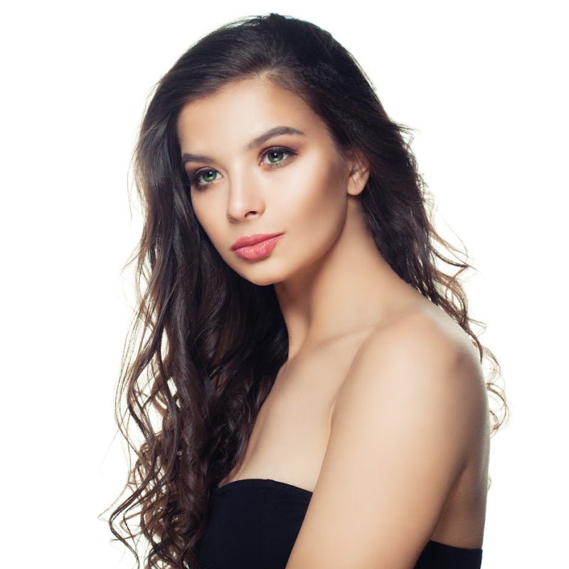 Reference image of beautiful young model with long Indian wavy locs - Microlink hair extensions