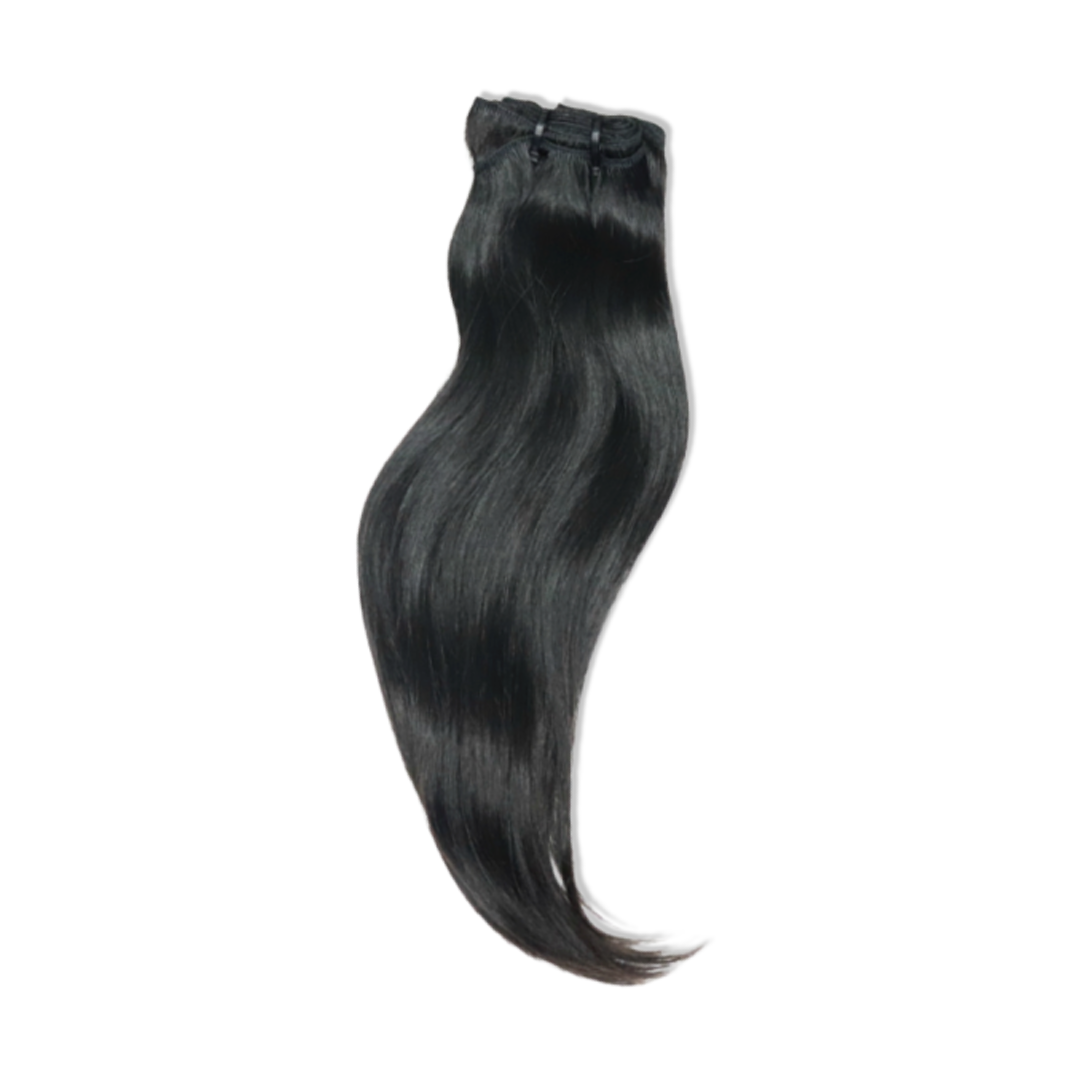 Natural looking Vietnamese natural straight hair extensions. Perfect for sew-in hair extensions. Hair color #1B. Available in lengths 12”-26” inch. sold by sl raw virgin hair