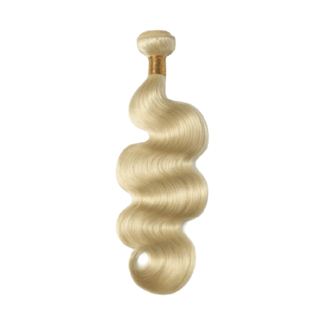 SL Raw Blonde Hair Sew-in Weft – 100% virgin human hair in a soft body wave pattern, double-stitched weft, light #613 blonde shade