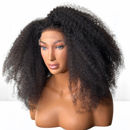 SLRVH Top trending 20 inch Raw Burmese Curly Glue-less closure wig of 150% density. Length 20-inches. Head size: Medium 22inch circumference. Great wigs for African American black woman featured in mane addicts sold at sl raw virgin hair