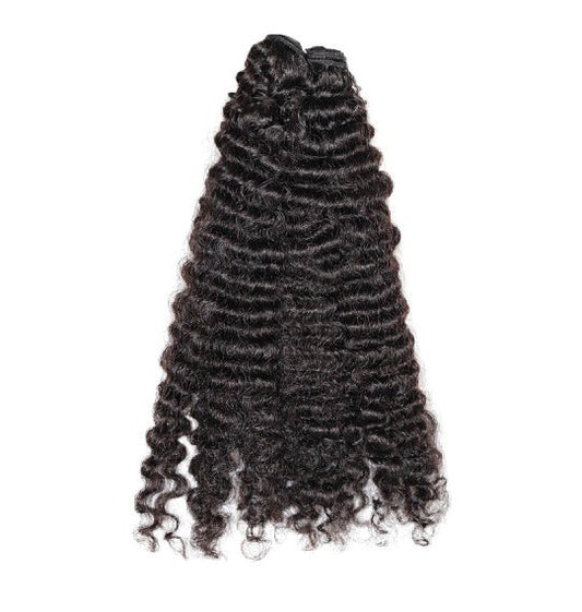 Raw Burma Soft Kinky Curly Hair Weft, 3B-4A, Natural Black #1B, 100g, 16”-24” lengths, soft texture for women.