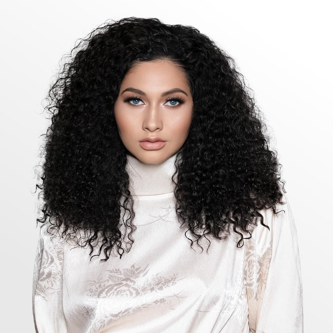 SL Raw Virgin Hair Raw Burmese Curly Hair Extensions modeled to highlight natural shine and luxurious texture, ideal for sew-in weaves.