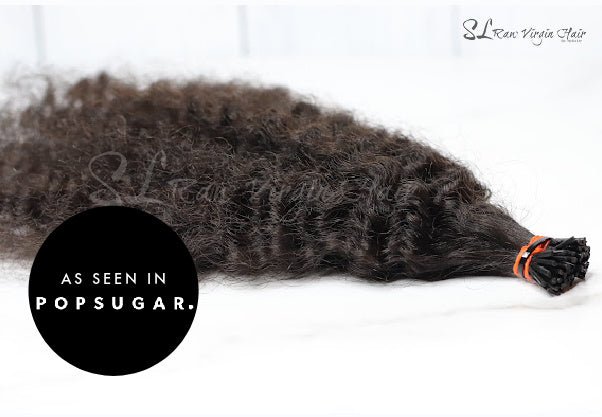 Best Selling Soft Kinky Curly I-tip Hair links (3B-4A Curl pattern) for micro links and Hot fusions sold in 50 pieces. This hair was featured in Popsugar - only available for purchase online at SL Raw Virgin Hair 