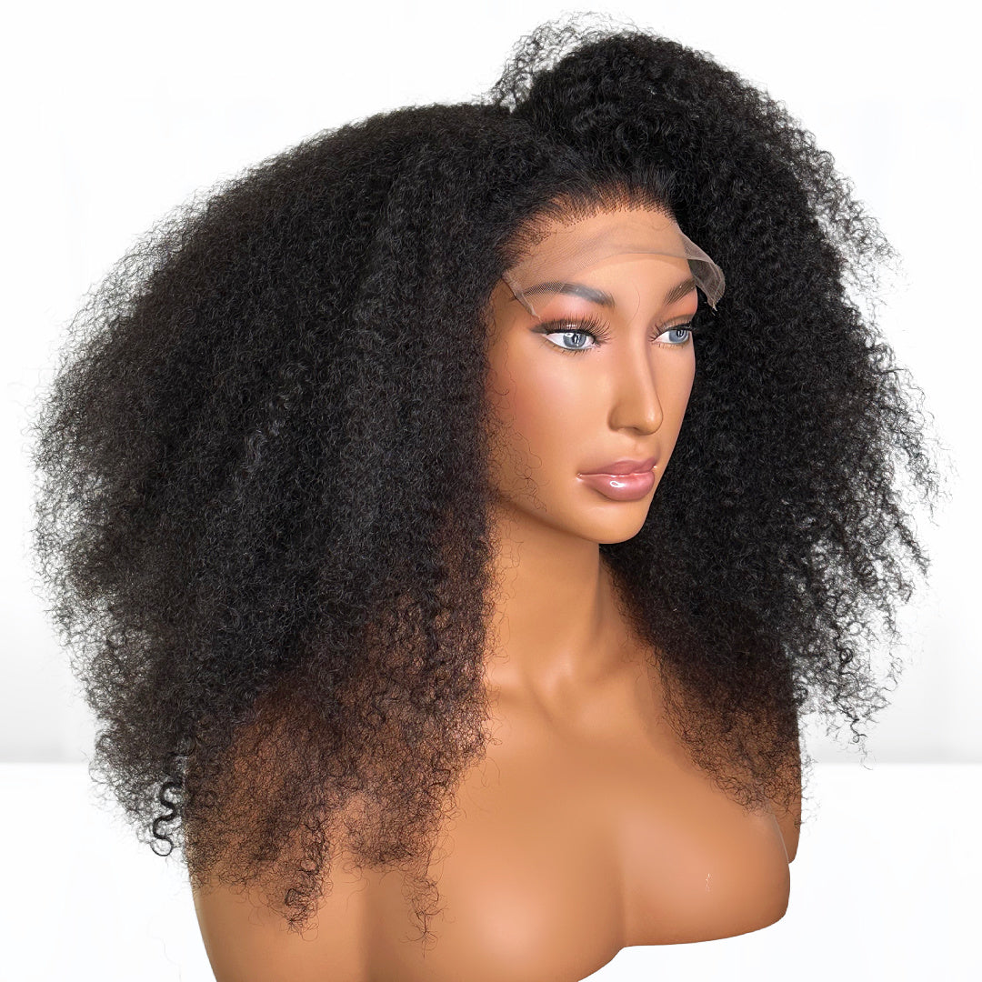 Top trending 20 inch Raw Burmese Curly Glue-less closure wig of 150% density. Length 20-inches. Head size: Medium 22inch circumference. Great wigs for African American black woman featured in mane addicts sold at sl raw virgin hair