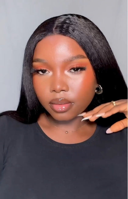 Customer wearing SL Raw Virgin Hair Kinky Straight Fit N Go Wig