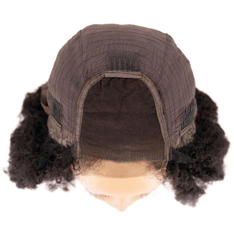 Top trending natural looking Afro Kinky Curly Textured closure wig of 180% density. Great wigs for African American black woman with 4b-4c hair type. Hair color #1B natural black. Glueless wig unit that great for self installation.Our wigs were featured in mane addicts and is sold at sl raw virgin hair 