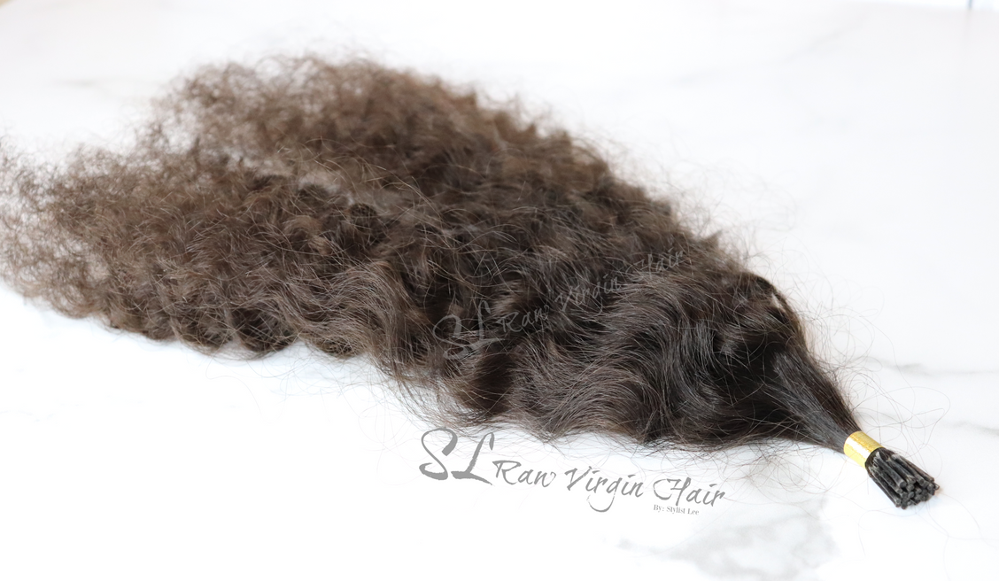 100% Raw Virgin Curly I-tip Hair Extensions Micro Links. Perfectly matches well with natural curl patterns 2A-2C