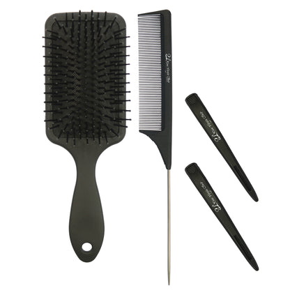 4 piece Paddle Brush Heat Resistant Com with clips. 