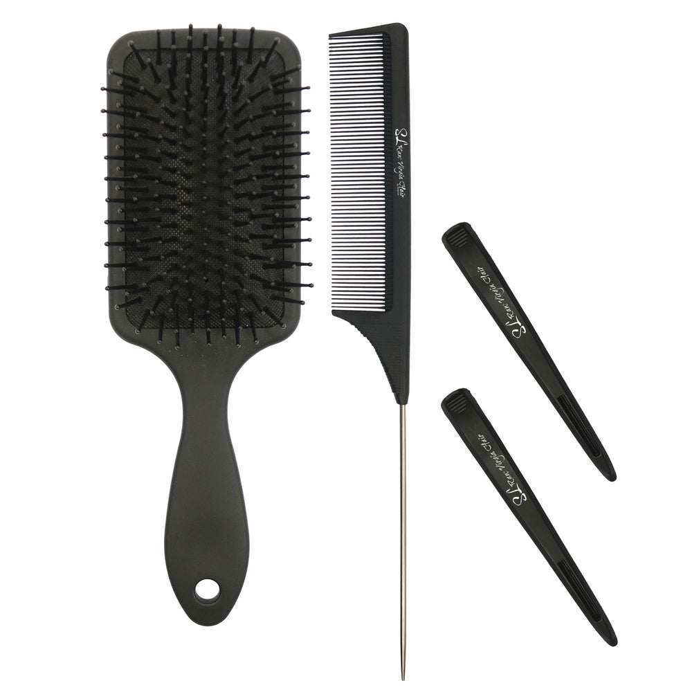 4 Pcs Paddle Brush & Heat Resistant Comb Set
