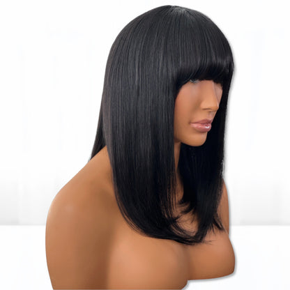 High Quality natural black bang short bob wig 150% density. Great wigs for wig for women with hair loss. featured in mane addicts sold at sl raw virgin hair