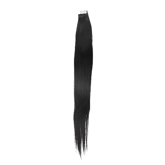 Raw Indian Straight Tape-in hair extensions. Sold in 40pcs. Hair color natural black #1B. Recommended 80pcs for a full head install.   