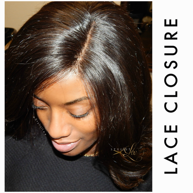 Glueless Indian human hair lace closure 4*4 hand-tied knots Indian natural wavy installed by Stylist Lee