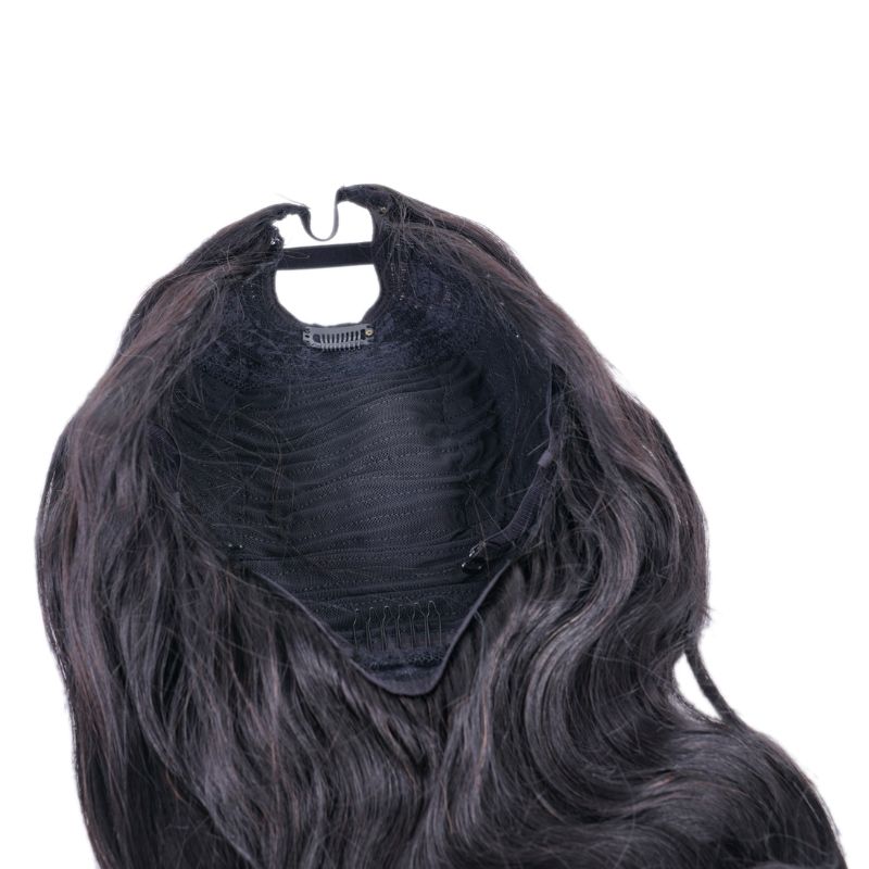 Inside Easy Do-It-Yourself U-part wig for beginners Hair: Natural 1B Human Hair Style: Brazilian Body Wave: U-Part Density: 130% Coloring: Can lift to #27 Length: 10"- 22" Hair Grade: Virgin Hair
